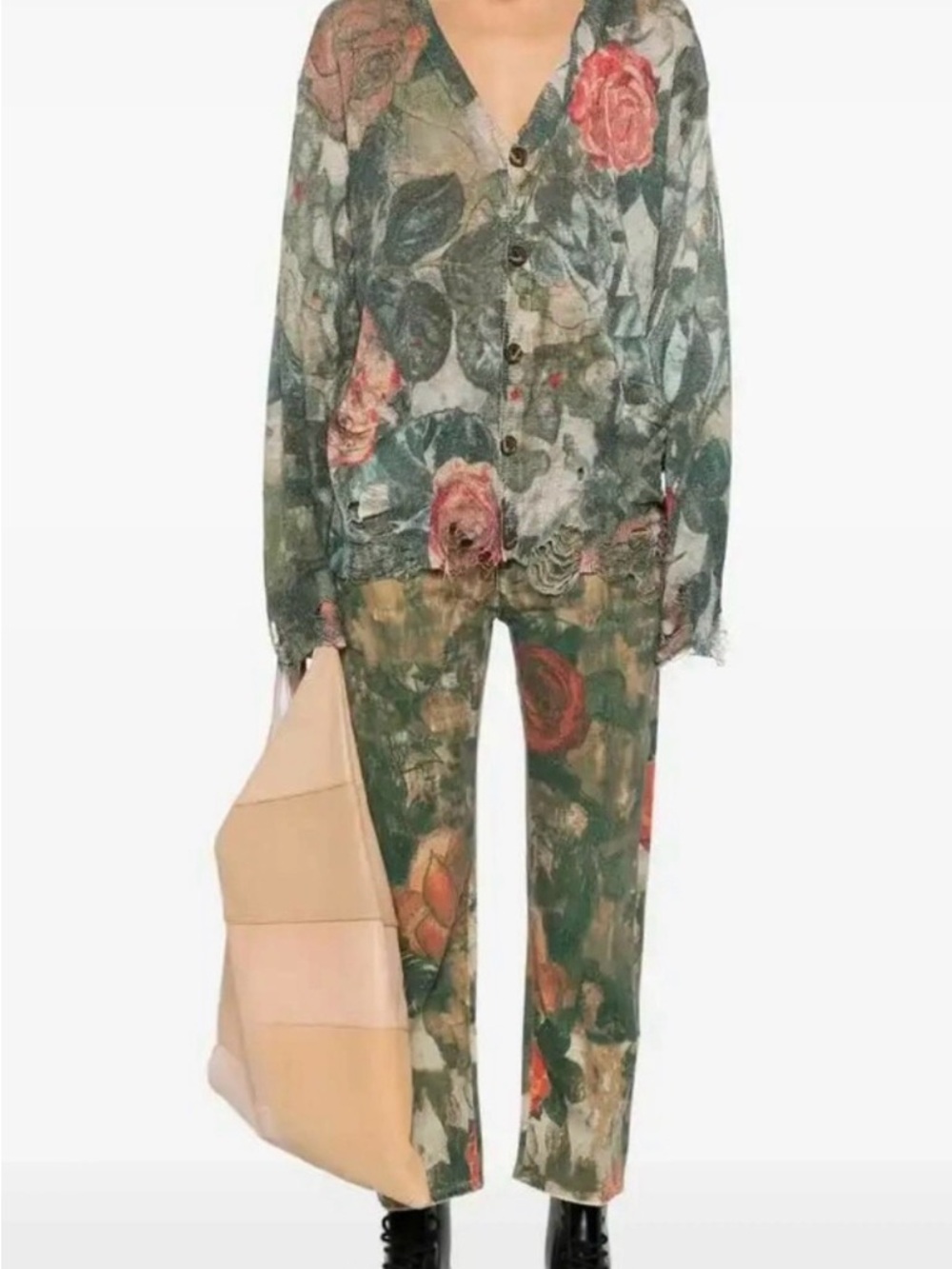 R13 NWT Camo Rose Boyfriend Cardigan, Size Large - Picture 7 of 7